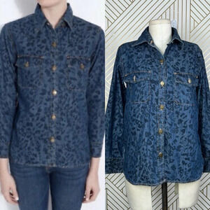 Current/Elliott The Perfect Shirt in Indigo Leopard Denim Size US 0‎ / XS